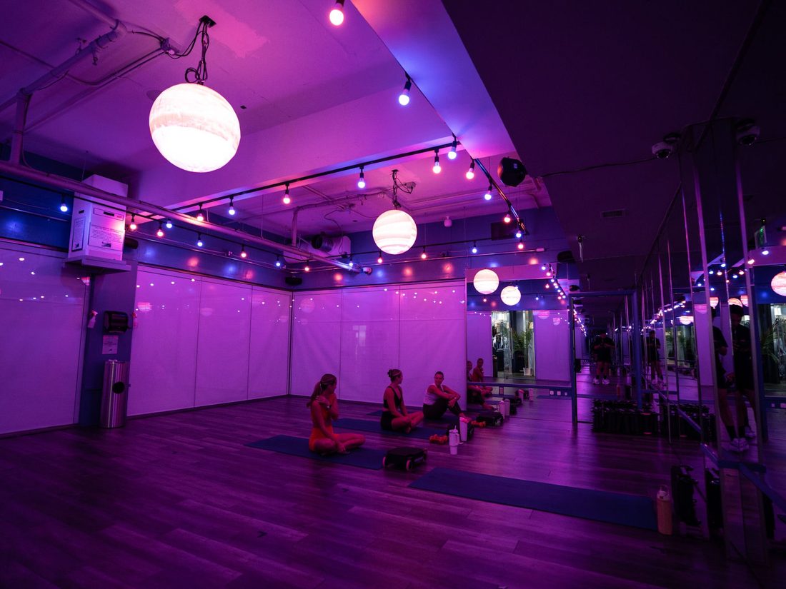 Mood-lit yoga and pilates studio